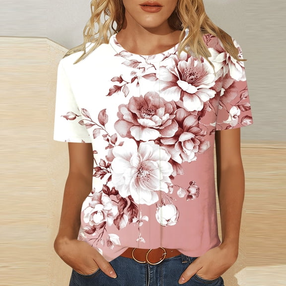 Ailaofu Womens Summer Tops Short Sleeve Basic Casual T Shirts Trendy Fashion Flowy Scoop Neck Summer Outfits
