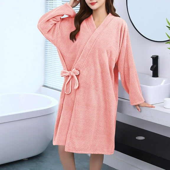 Ailaofu Womens Terry Home Cloth Bathrobe Short Sleeve Tie Waist Spa Hotel Dressing Gown Short Soft Plush Robes