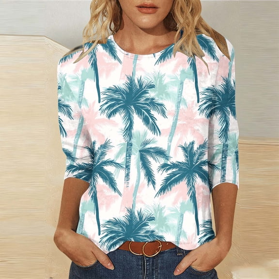 Ailaofu Womens Tops 3/4 Length Sleeve Dressy Casual Shirts Front Pleated Fasion Trendy Summer Blouses 2026