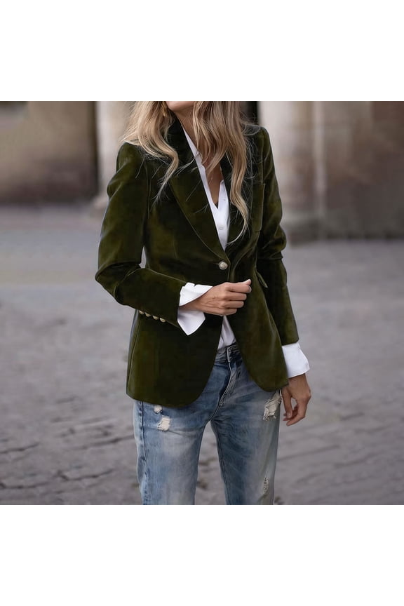 Womens Velvet Blazer Slim Fit Suit Jacket One Button Warm Blazer for Winter Wedding Prom Warm Women Blazer