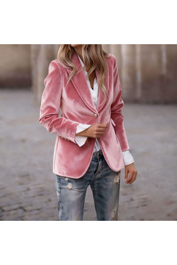 Womens Velvet Blazer Slim Fit Suit Jacket One Button Warm Blazer for Winter Wedding Prom Warm Women Blazer