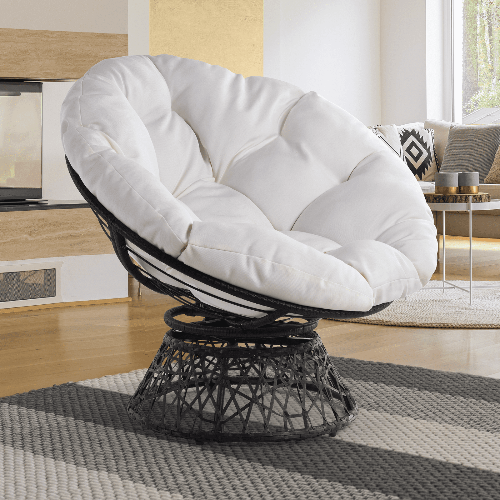 Aile 360 Swivel Comfy Papasan Chair with Fabric Cushion, Sturdy Metal