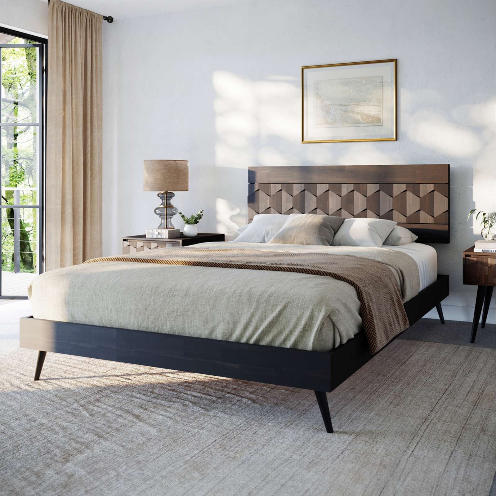 Baxton Studio Denton Japandi Natural Brown Finished Wood Queen Size