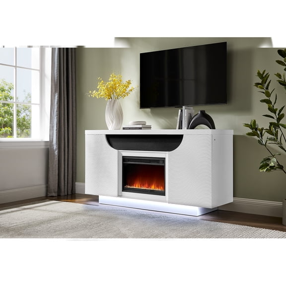 Aileen 66" White Led Lit Indoor Fireplace