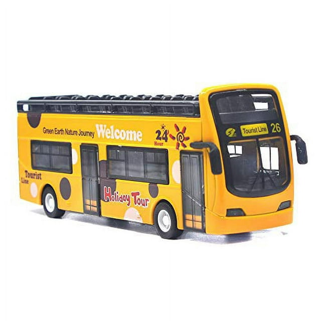 Ailejia Bus Toy Sightseeing Double Decker City Bus Open Top Model Die-Cast Metal Toy Cars Toy Die Cast Pull Back Vehicles Mini Model Car Lights and Music (Yellow)