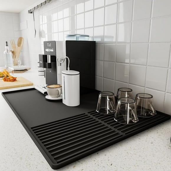Aileqi Silicone Coffee Mat with Raised Edges, ,24'' X 16'', Coffee Bar Mat for Countertops, Coffee Bar Accessories Fit Under Coffee Maker Espresso Machine, Dish Drying Mat