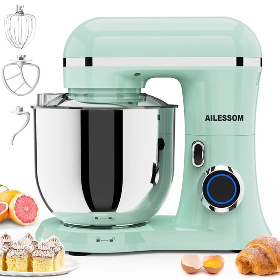 Electric Stand Mixer 660W Tilt-Head Kitchen Household Mixer 6.5QT 10-Speed food mixer with Dishwasher-Safe 304 Stainless Steel Bowl 3-IN-1 Stand Mixer Agave Green
