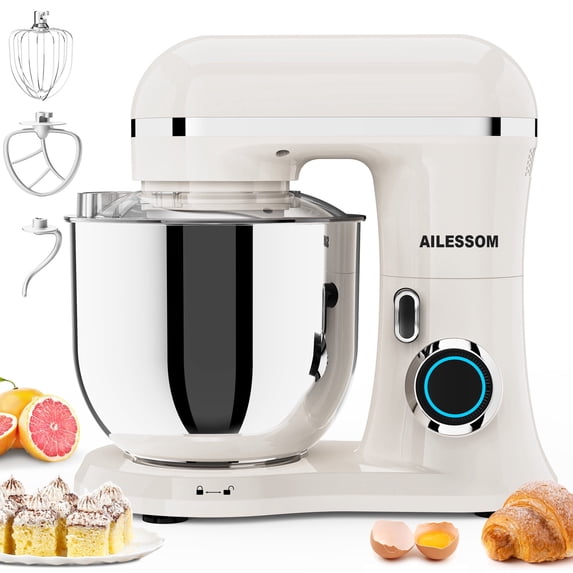 Electric Stand Mixer 660W Tilt-Head Kitchen Household Mixer 6.5QT 10-Speed food mixer with Dishwasher-Safe 304 Stainless Steel Bowl 3-IN-1 Stand Mixer Almond Cream