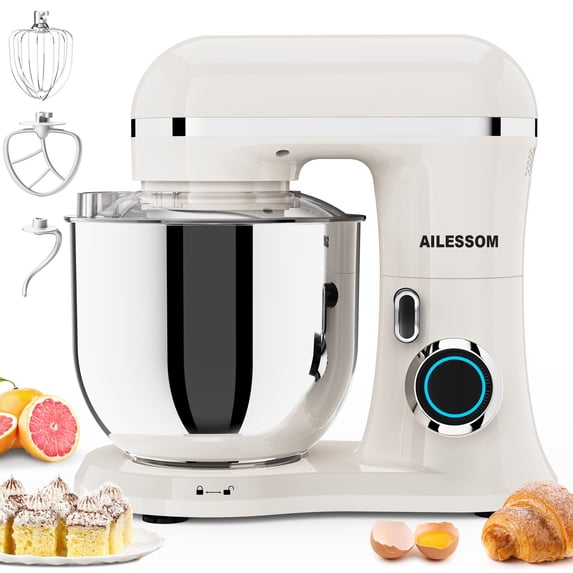 Ailessom New Stand Mixer,6.5-QT 10-Speed Tilt-Head Kitchen Electric Mixer with Bowl, Dough Hook, Beater, Whisk for Most Home Cooks,(Almond Cream)