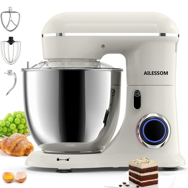 Ailessom New Stand Mixer,6-QT 10-Speed Tilt-Head Kitchen Electric Mixer with Bowl, Dough Hook, Beater, Whisk for Most Home Cooks,(Almond Cream)