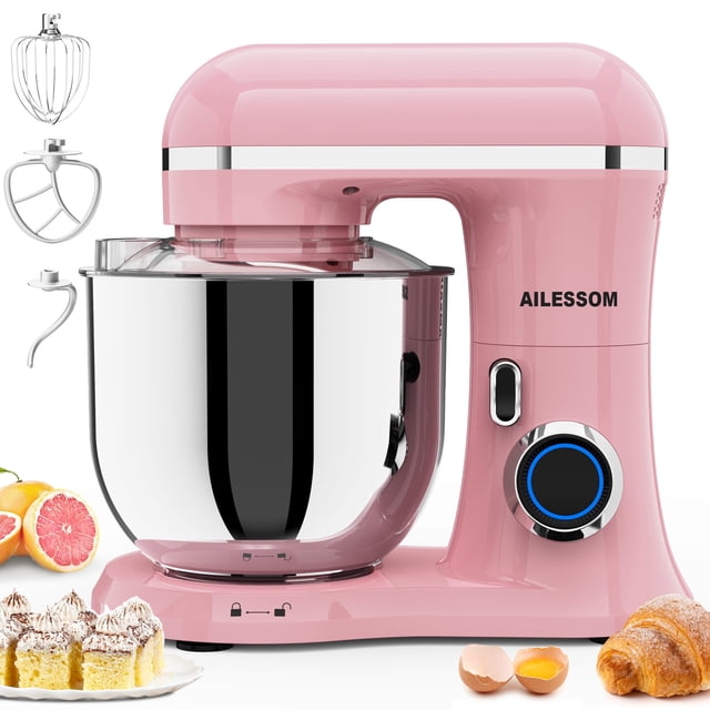 Electric Stand Mixer 660W Tilt-Head Kitchen Household Mixer 6.5QT 10-Speed food mixer with Dishwasher-Safe 304 Stainless Steel Bowl 3-IN-1 Stand Mixer Sakura Pink