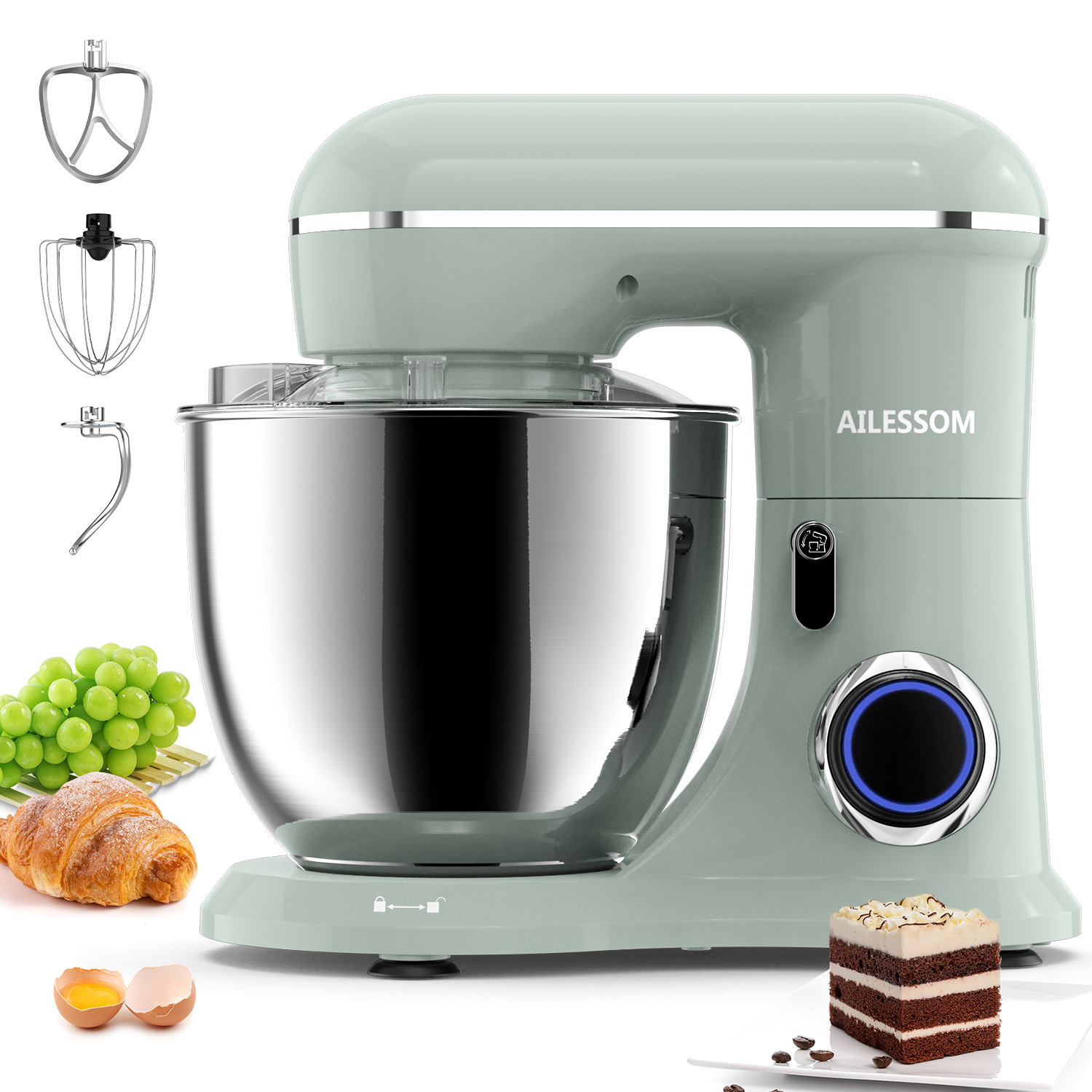 Ailessom Stand Mixer,6.5-QT 660W 10-Speed Tilt-Head Food Mixer, Kitchen Electric Mixer with  Bowl, Dough Hook, Beater, Whisk for Most Home Cooks, (6.5QT, Morandi Green) - image 1 of 7