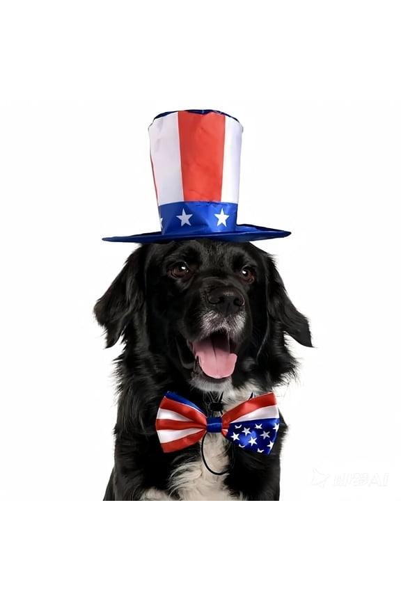 2 Pcs Independence Day Cat 250 Anniversary 4th of July Pet Hat Headband American Flag Bow Tie Dog Cap Animal Top Hats Bowtie Collar for Animal
