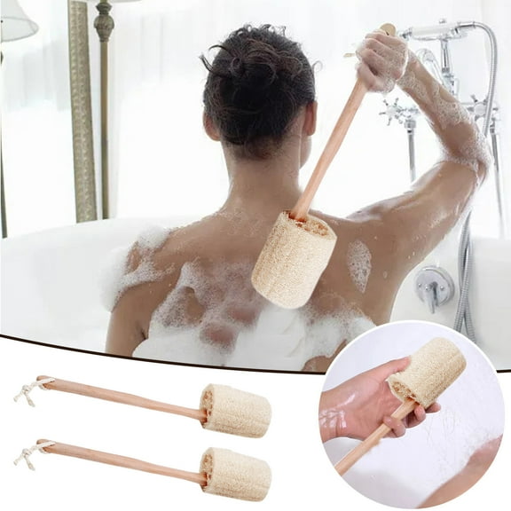 Ailezt 2Packs Loofah Back Scrubber For Shower Loofah On A Stick With Natural Loofah Sponge Exfoliating Body Sponge Scrubber With Long Wooden Handle Back Brush For Men Women In Bath Spa
