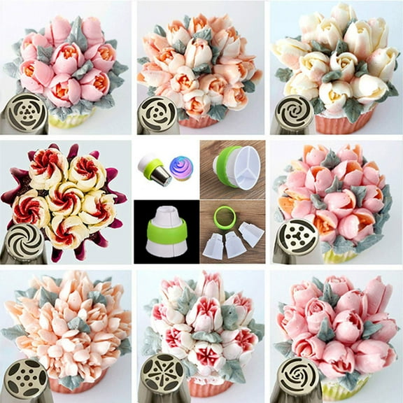 Ailezt 9piece Set Of Oversized Flower Piping Nozzles Stainless Steel Rose Cake Decoration Piping Nozzles Flower Piping Nozzle Bouquet For And Dessert Baking Tools