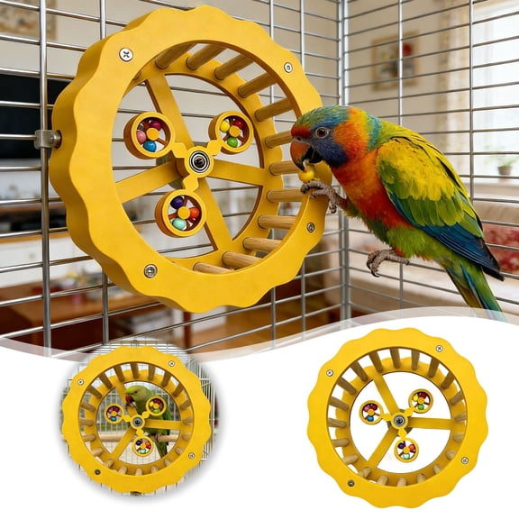 Ailezt Bird Stand Interactive Wooden Exercise Wheel Parrot Intelligence Puzzle Enrichment Bird Playground Play Stands For Conure Budgie