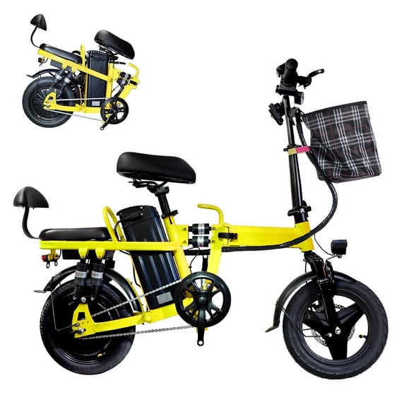 MAXT 14" Folding Electric Bike for Adults, 500W Motor Peak 750W, 48V20Ah, 20MPH, 50-Miles, 330lb Load, 50+ US Service Stores Commuting E Bike for Adults with Removable Battery, Front Basket Yellow