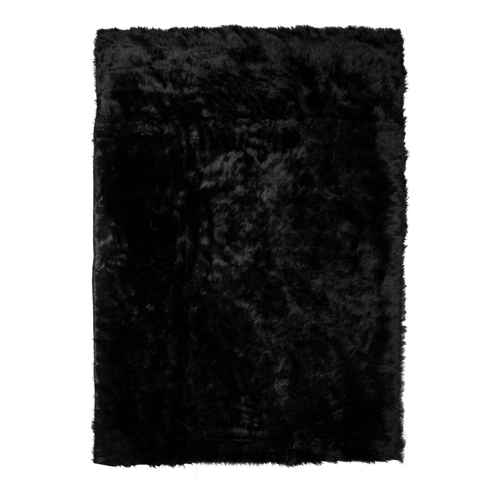 Ailis Faux Sheepskin Fur Area Rug Black Rectangular 5x3