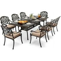 Ailismail 9-Piece Outdoor Dining Set Cast Aluminum, Retro Patio Dining Set for 8 Includes 86.6’’  Table and 8 Chairs with Cushion