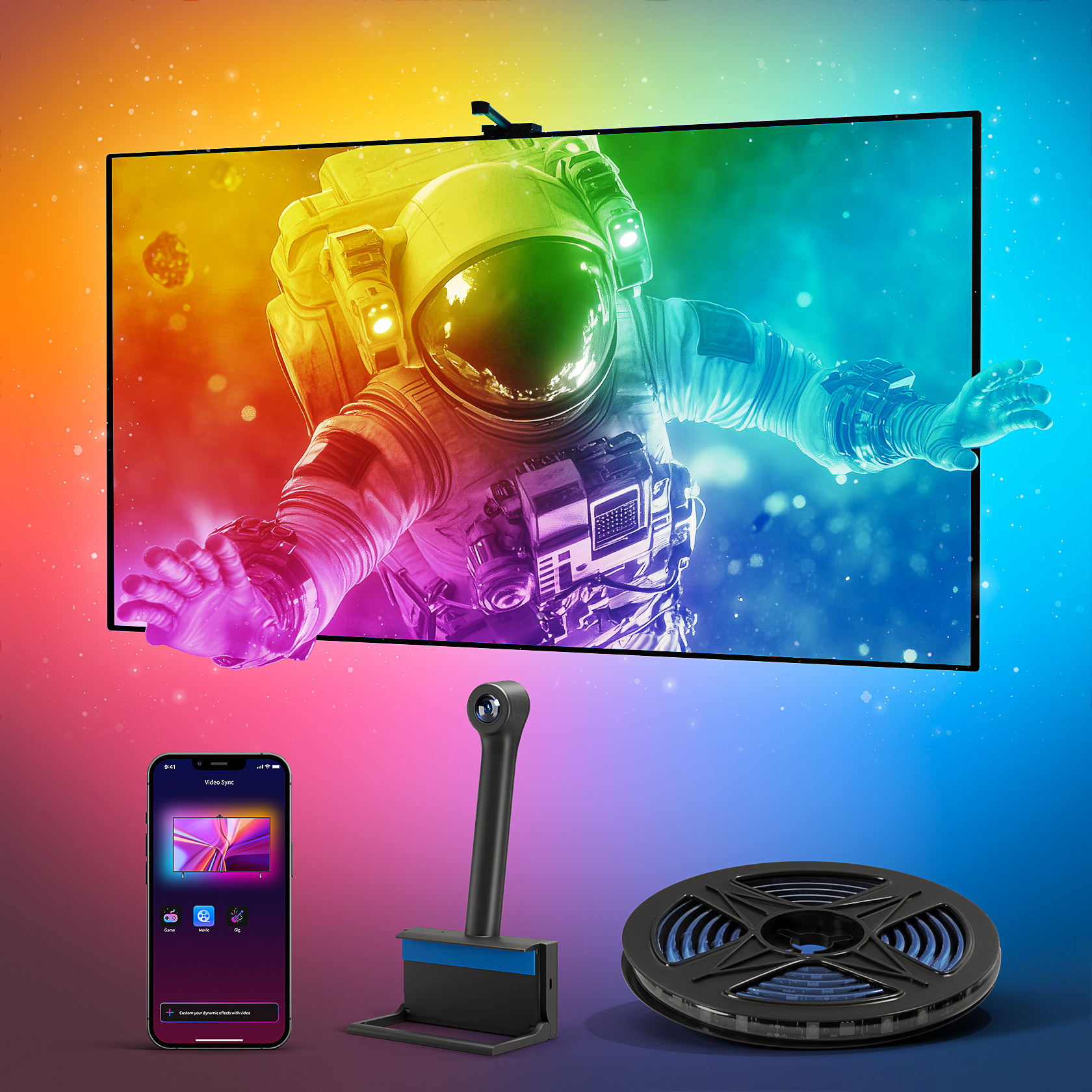 Ailofy Smart LED Backlight with Camera for 40-50 inch Screens, 7.87ft LED Strip Lights Sync to Screen & Music, Color Changing Lights Work with Alexa & Google Assistant, App Control