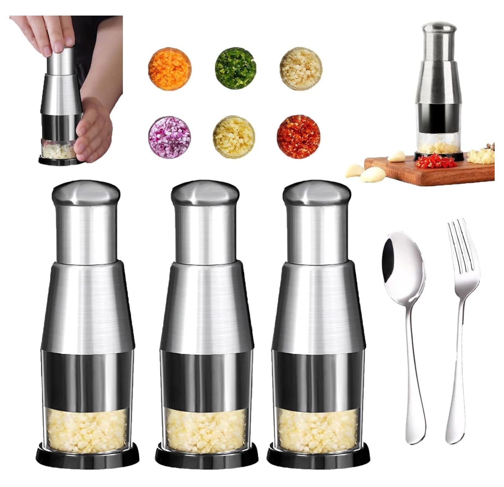 Ailsion Manual Pressed Chopper, Pressed Garlic Chopper Stainless Steel