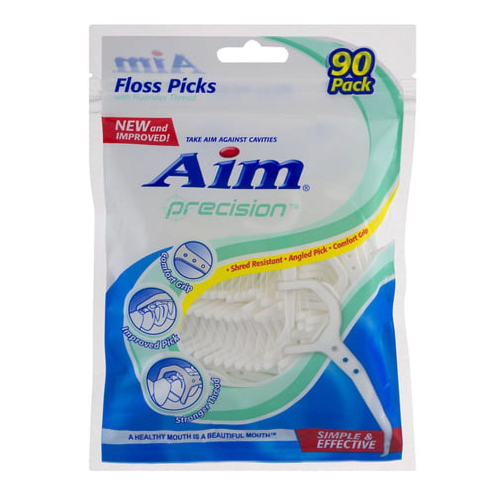 Aim Floss Tooth Picks Waxed Nylon Thread 90 Ea, 3 Pack