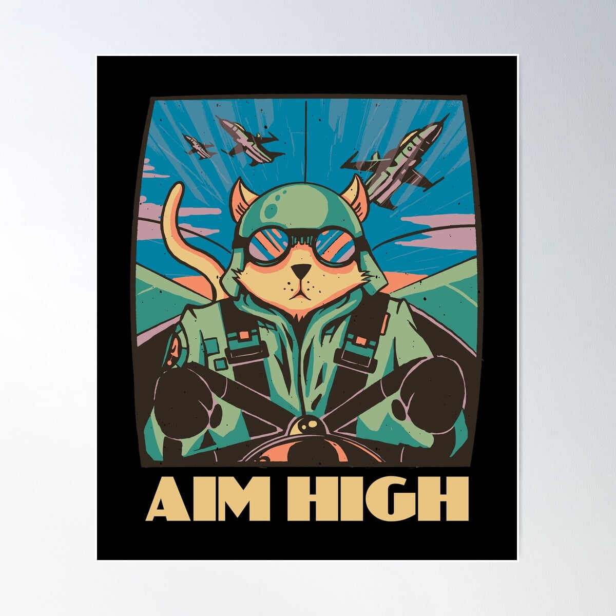 Aim High Cat Pilot Poster Wall Art, Modern Wall Decor For Living Room Bedroom, 18x24 UNFRAMED