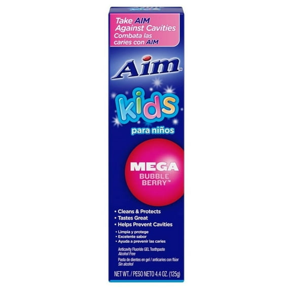 Aim Kids Gel Fluoride Toothpaste - Mega Bubble Berry 4.4 oz. (Pack of 2)