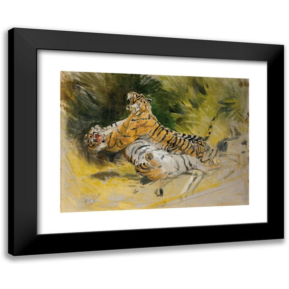 Aimé Morot 14x11 Black Modern Framed Museum Art Print Titled - Two Tigers Fighting
