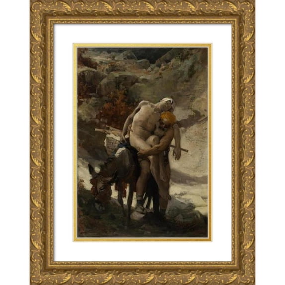 Aimé Morot 14x18 Gold Ornate Wood Frame and Double Matted Museum Art Print Titled - The Good Samaritan, Sketch (1878)