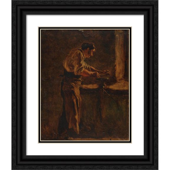 Aimé Morot 15x18 Black Ornate Wood Framed Double Matted Museum Art Print Titled - The Blacksmith's Blacksmith