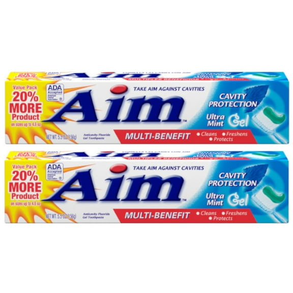 Aim Multi-Benefit Cavity Protection Gel Toothpaste, Ultra Mint 5.50 oz (Pack of 2)