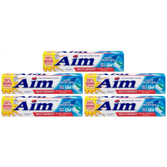Aim Multi-Benefit Cavity Protection Gel Toothpaste, Ultra Mint 5.50 oz (Pack of 5)