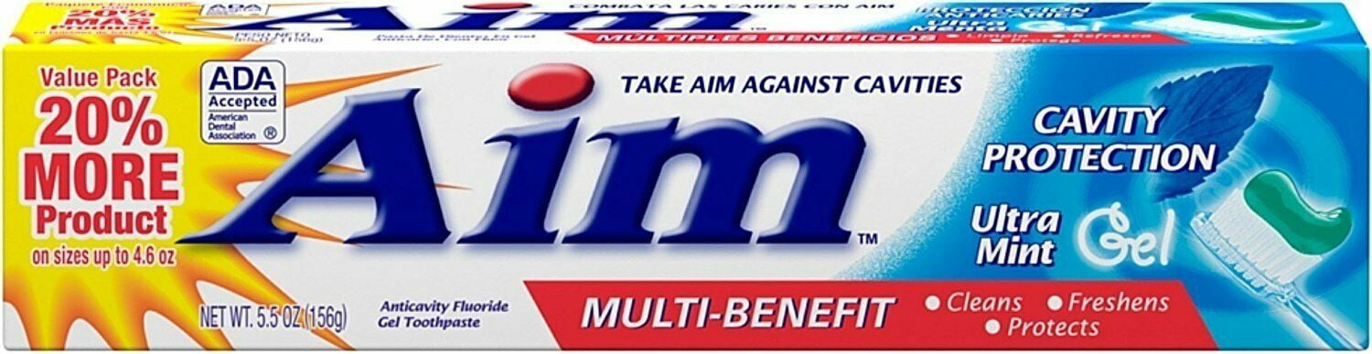 Aim Multi-Benefit Cavity Protection Gel Toothpaste, Ultra Mint 5.50 oz Pack of 7