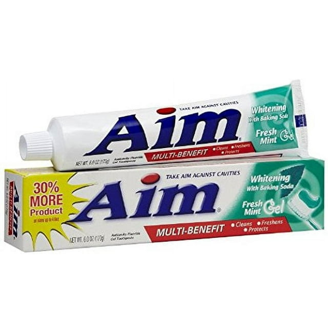 Aim Multi Benefit Fresh Mint Gel Whitening Toothpaste With Baking Soda, 6 oz