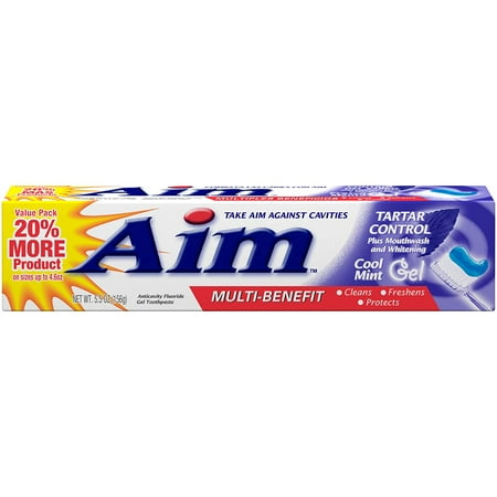 Aim Multi-Benefit Tartar Control Toothpaste, Cool Mint Gel, 5.5 oz, 6 Pack