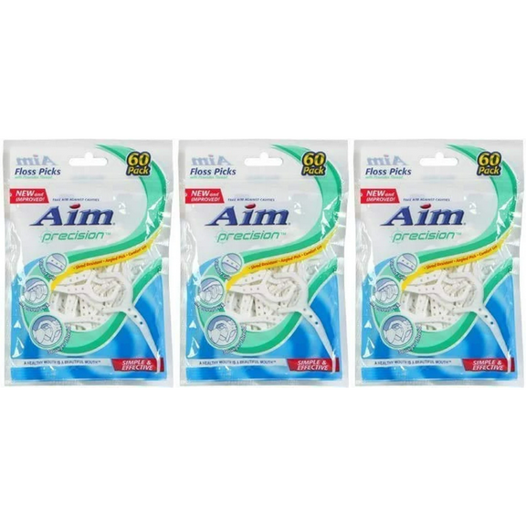 Aim Precision Dental Floss Picks 60 count (Pack Of 3) 180 Total Count