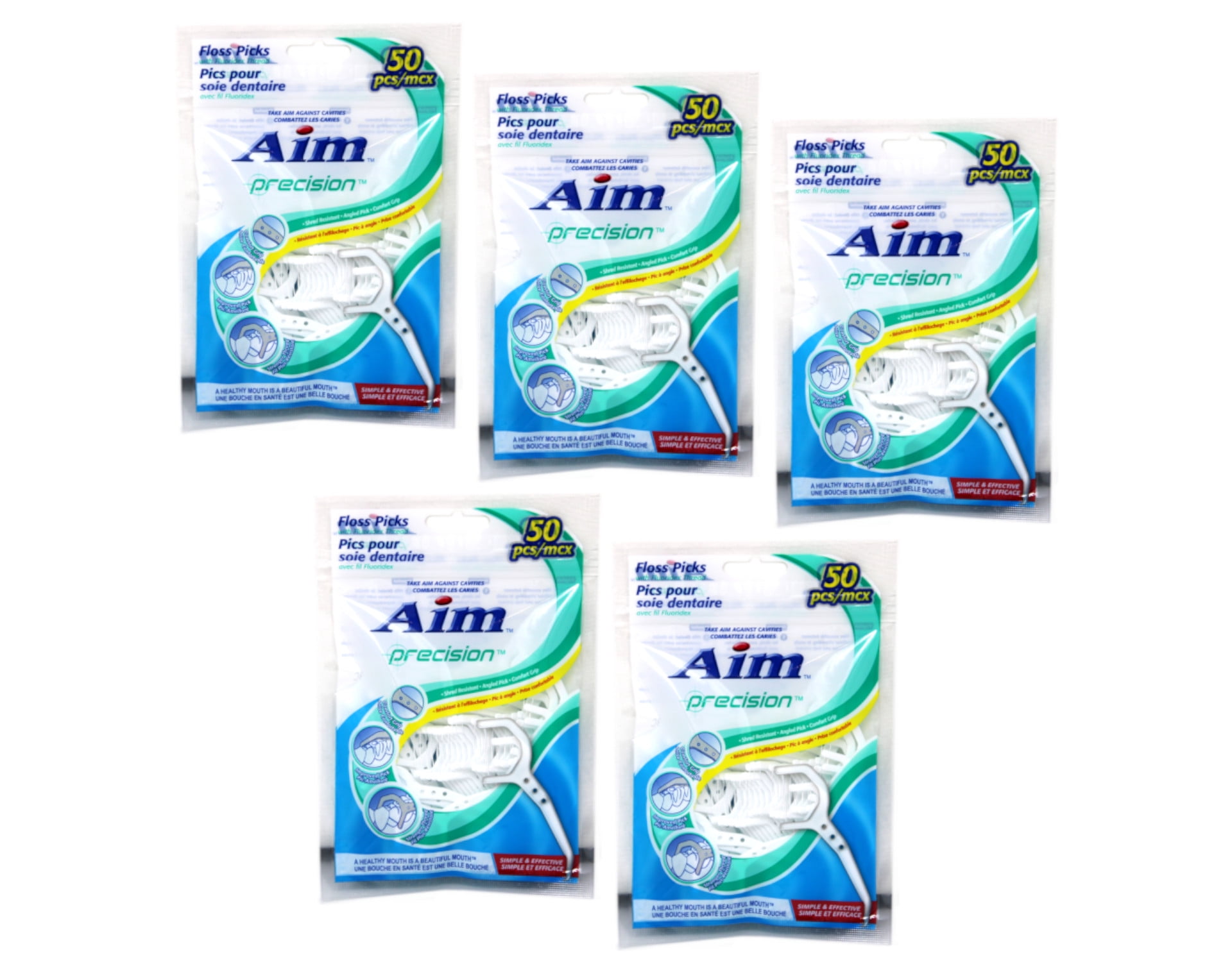 Aim Precision Floss Picks 50 Count Pack of 5