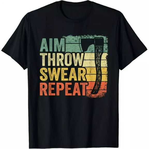 Aim Throw Swear Repeat Hatchet Vintage Funny Axe Throwing Gifts T-Shirt Unisex S-5XL Hot Trending Shirt, Vintage Birthday Gift