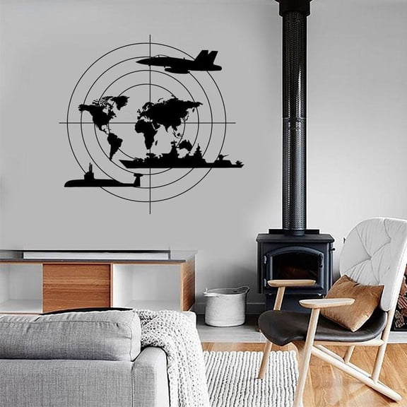 Aim Warship Submarine Aircraft Wall Sticker Vinyl Home Interior Design Army World Map Decals Room Mural Removable Wallpaper 43x42cm