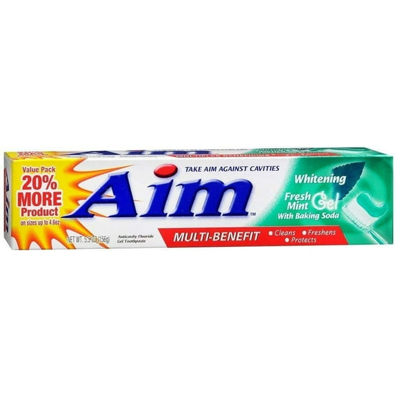 Aim Whitening Anticavity Fluoride IFF17 Toothpaste Gel Fresh Mint - 5.5 oz, Pack of 3