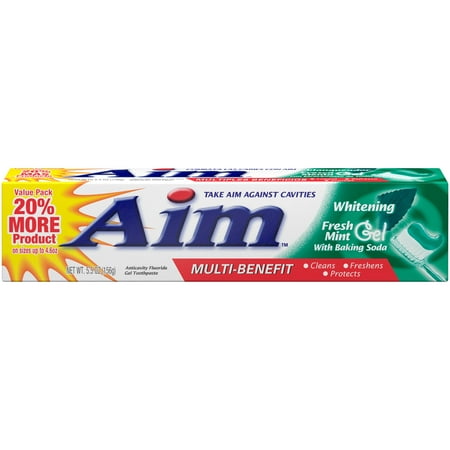 Aim Whitening Anticavity Whitening Fluoride Gels Toothpaste, Mint, 5.5 oz