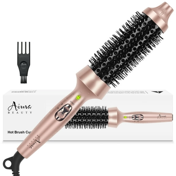 Aima Beauty 1.5" Ceramic Hot Brush for Root Volume, Ion Hair Care Thermal Brush - 60Mins Auto-Off, Dual Voltage, Gold