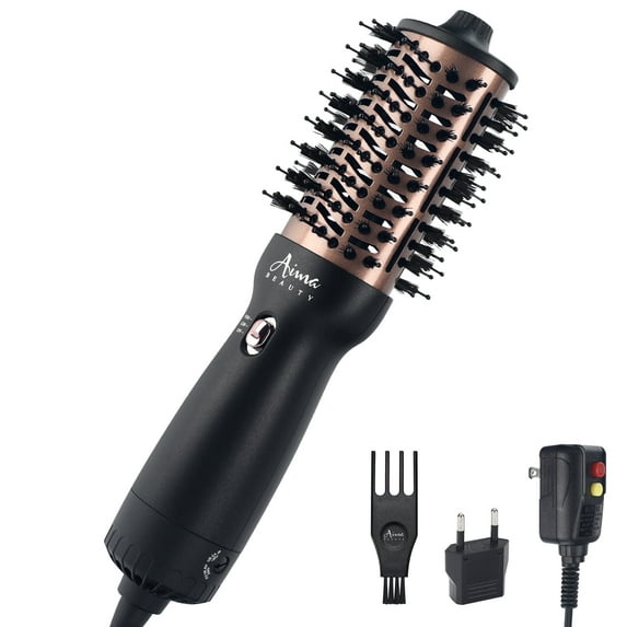 Dual Voltage Travel Hair Dryer Brush, Aima Beauty 4 in 1 Hot Air Comb for Hair Styling, 2.3 Inch Ionic Blow Dryer Brush, Good for Travel and Gift, Black