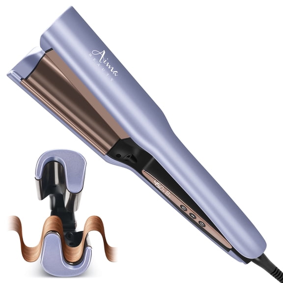 Aima Beauty 25mm Deep Wave Curling Iron, Hair Waver for Mermaid Waves, 2 Barrel Hair Crimper, Easy to use & Fast Heating, Purple