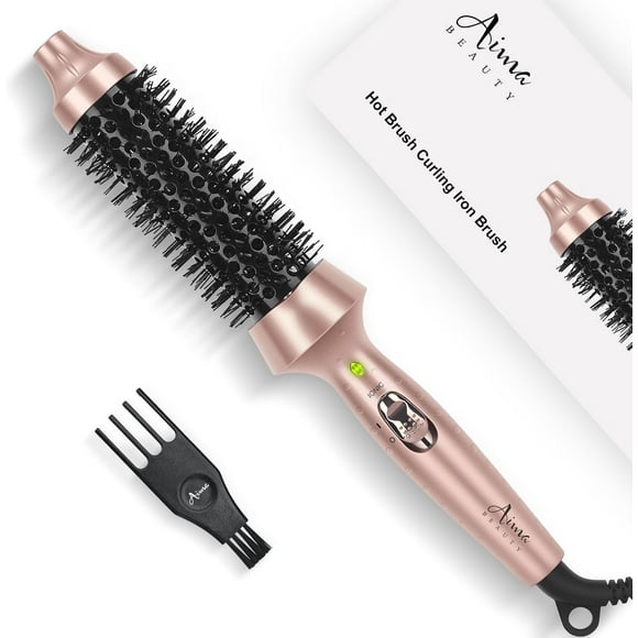 Aima Beauty Thermal Brush, 1.3"/35mm Heated Round Brush, Hair Curling Iron Brush Create Smooth & Shiny Hair Styling, Fast Heating, Dual Voltage, Gold