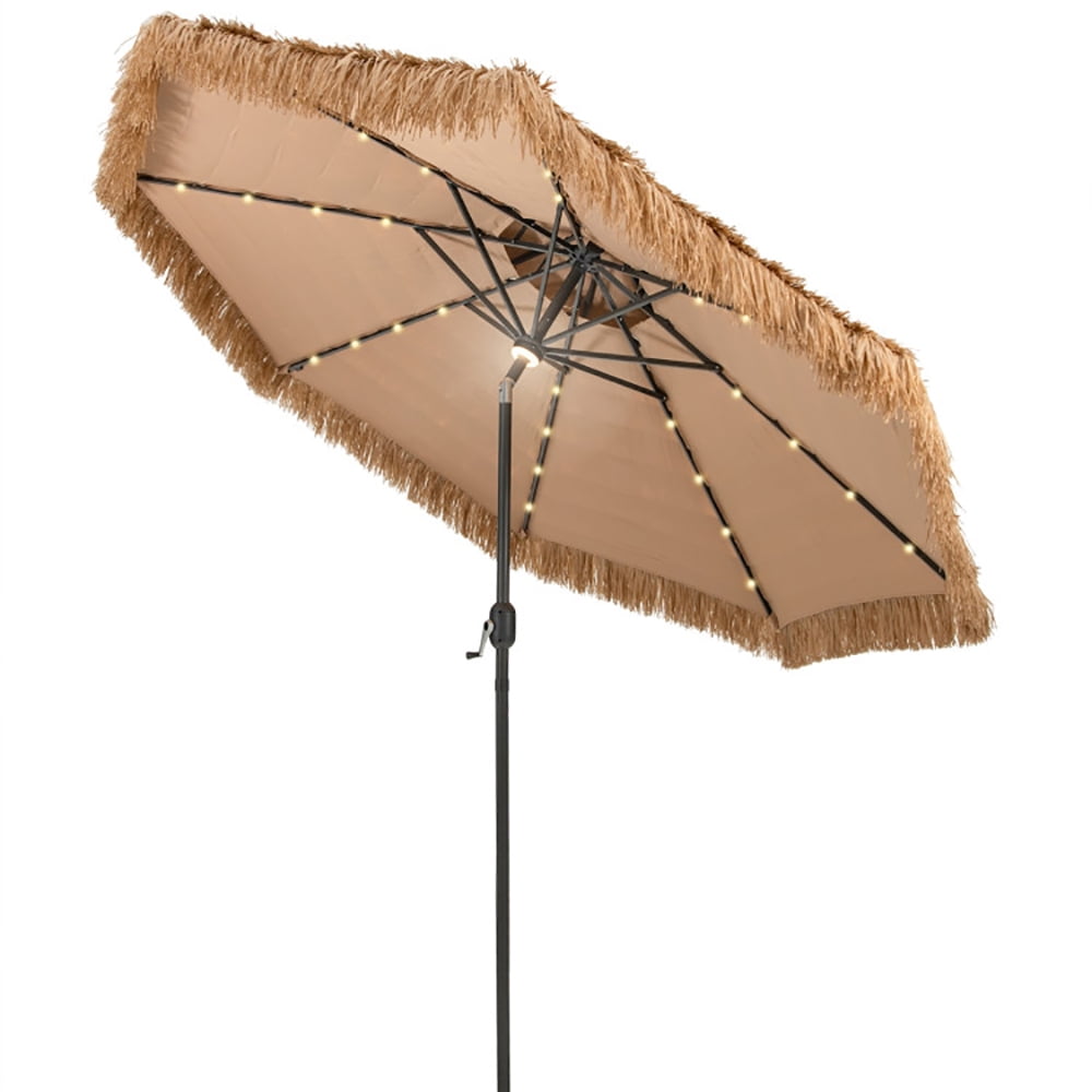 Aimee Lii 10 Feet Hawaiian Style Solar Lighted Thatched Tiki Patio Umbrella, Patio Table Umbrella