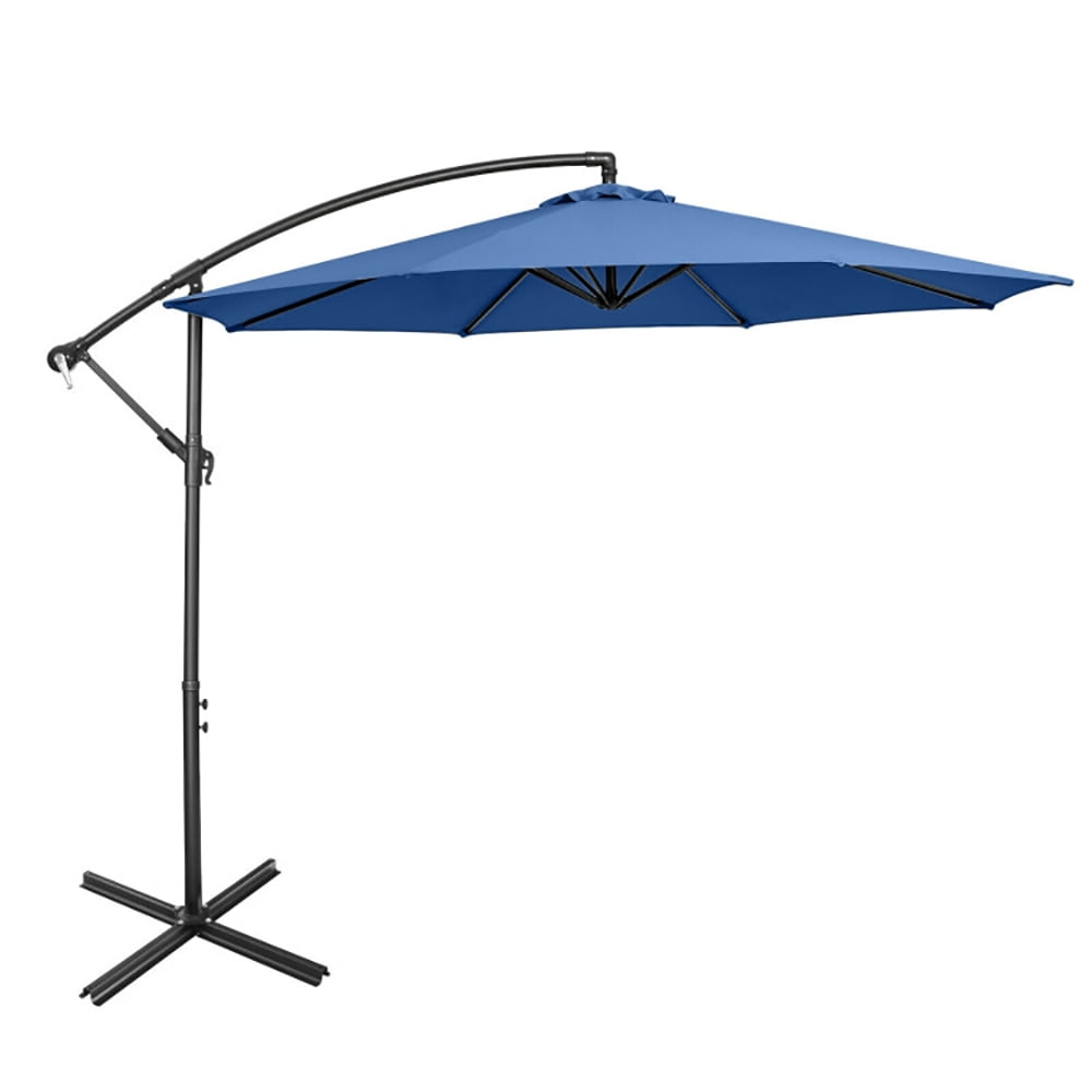 Aimee Lii 10 Feet Offset Umbrella with 8 Ribs Cantilever and Cross Base, Outdoor Umbrella with Base, Blue Aimee Lii 10 Feet Offset Umbrella with 8 Ribs Cantilever and Cross Base, Outdoor Umbrella with Base, Blue