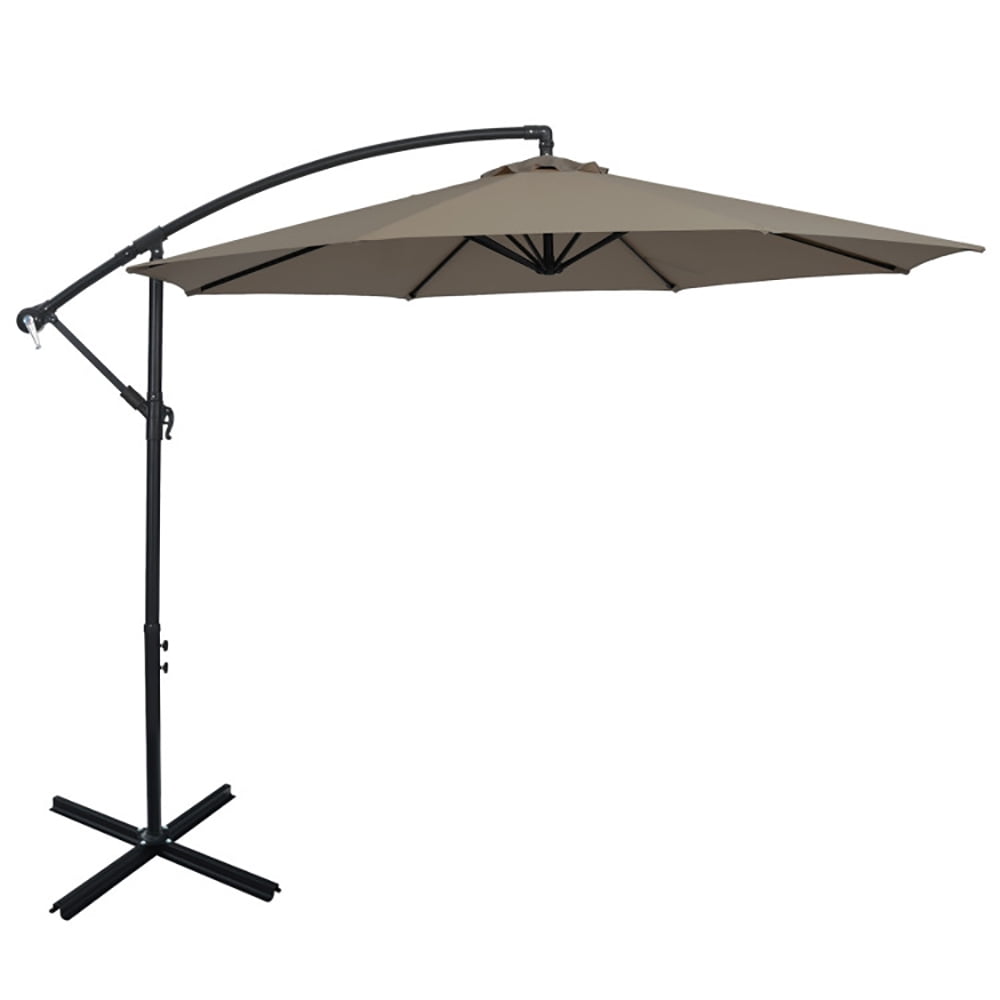 Aimee Lii 10 Feet Offset Umbrella with 8 Ribs Cantilever and Cross Base, Outdoor Umbrella with Base, Brown Aimee Lii 10 Feet Offset Umbrella with 8 Ribs Cantilever and Cross Base, Outdoor Umbrella with Base, Brown