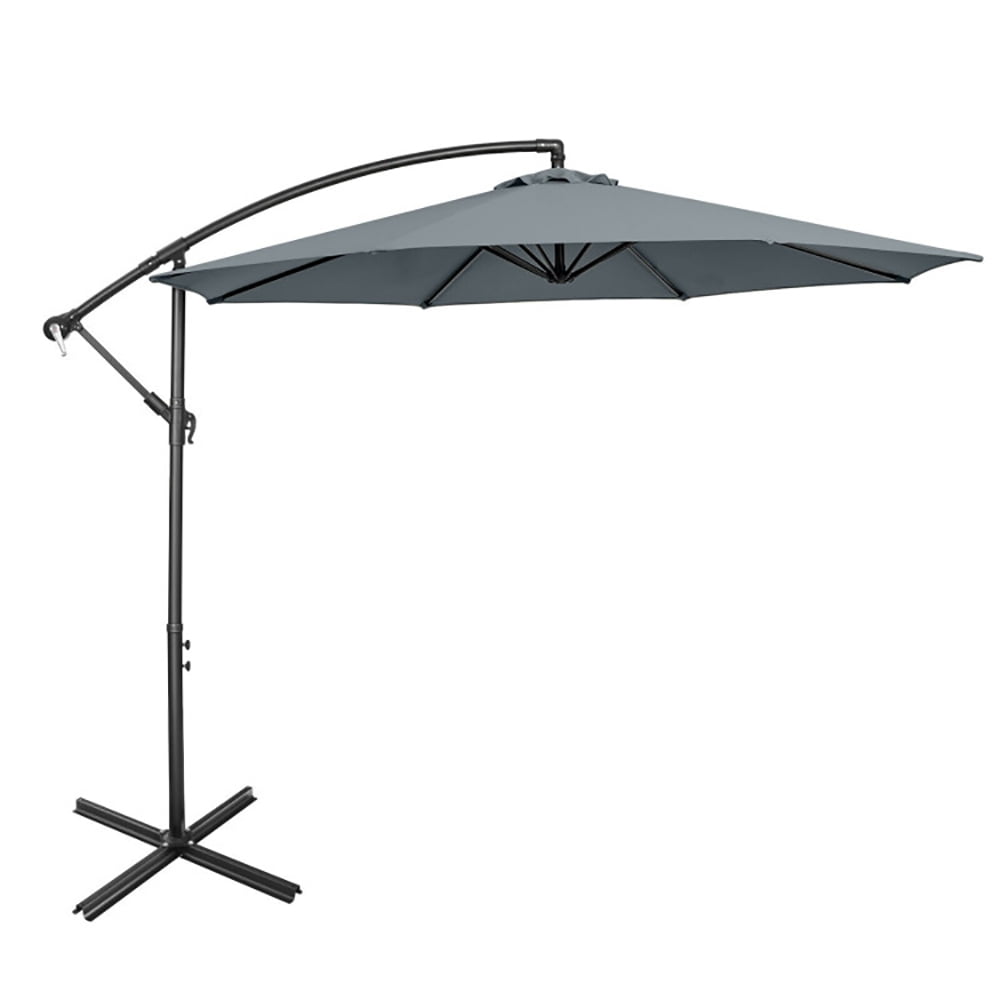 Aimee Lii 10 Feet Offset Umbrella with 8 Ribs Cantilever and Cross Base, Outdoor Umbrella with Base, Gray Aimee Lii 10 Feet Offset Umbrella with 8 Ribs Cantilever and Cross Base, Outdoor Umbrella with Base, Gray